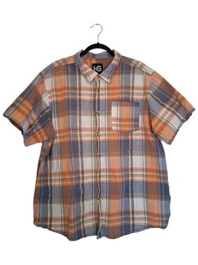 HG Men's 100% Cotton Multi-Color Plaid Short Sleeve Button-Down Shirt XXL
